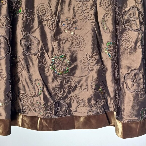 MSK Midi Skirt Womens Small Green Fairycore Grunge Embroidered Mixed Media Satin - Picture 3 of 8